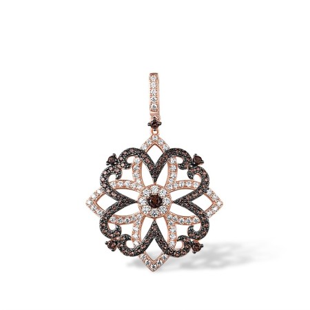 Sterling Silver w/ Rose Black Plating Pendant Nano Brown Spinel,White Cubic Zirconia (P317183NBZSD925)