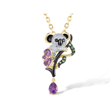 14KYWB Pendant Amethyst,Black Diamond,Blue Topaz (Swiss Blue),Diamond,Green Garnet,London Blue Topaz with out chain (P317190MUL14KYWB)
