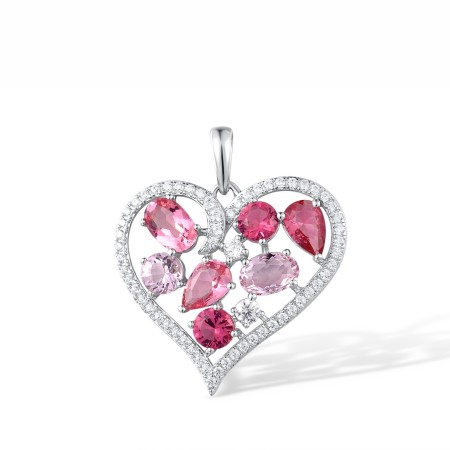 Sterling Silver Pendant Pink Glass,White Cubic Zirconia (P317214PIGZSL925)