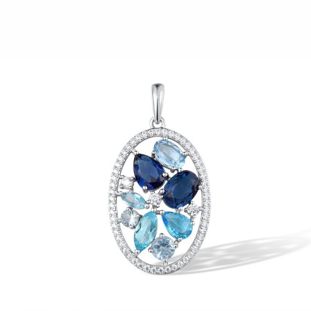Sterling Silver Pendant Blue Glass,White Cubic Zirconia (P317215BLGZSL925)