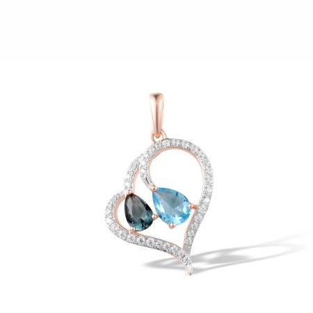 Sterling Silver w/ IONIC ROSE PLATING Pendant Blue Glass,White Cubic Zirconia (P317230BLGZSQ925)