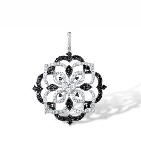 Sterling Silver w/ Black White Plating Pendant Black spinel,White Cubic Zirconia (P317237BSNZSK925)