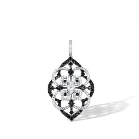 Sterling Silver w/ Black White Plating Pendant Black spinel,White Cubic Zirconia (P317238BSNZSK925)