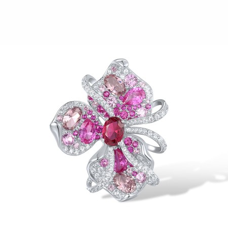 Sterling Silver Pendant Created Pink Sapphire,Created Ruby,Morgan Nano spinel Stone,Red Nano Crystal,White Cubic Zirconia (P317279MULSL925)