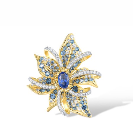 Sterling Silver w/ IONIC YELLOW PLATING Pendant Blue Spinel,White Cubic Zirconia (P317280BLZSP925)