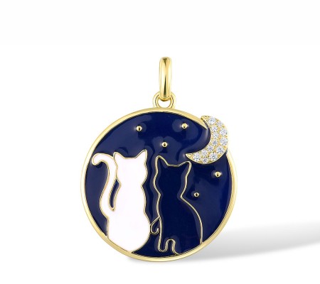 Sterling Silver w/ Yellow Plating Pendant Enamel,White Cubic Zirconia (P317428ENASY925)