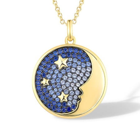 Sterling Silver w/ Yellow Black Plating Pendant Blue Nano Cubic Zirconia,Blue Spinel (P317429BNNZSC925)