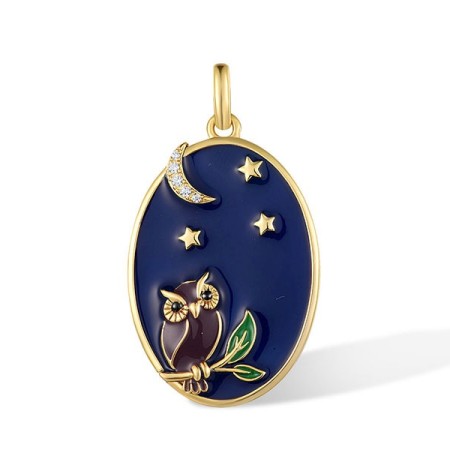 Sterling Silver w/ Yellow Black Plating Pendant Enamel,White Cubic Zirconia (P317433ENASC925)