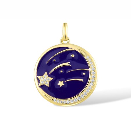 Sterling Silver w/ Yellow Plating Pendant Enamel,White Cubic Zirconia (P317434ENASY925)