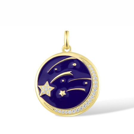 Sterling Silver w/ Yellow Plating Pendant Enamel,White Cubic Zirconia (P317434ENASY925)