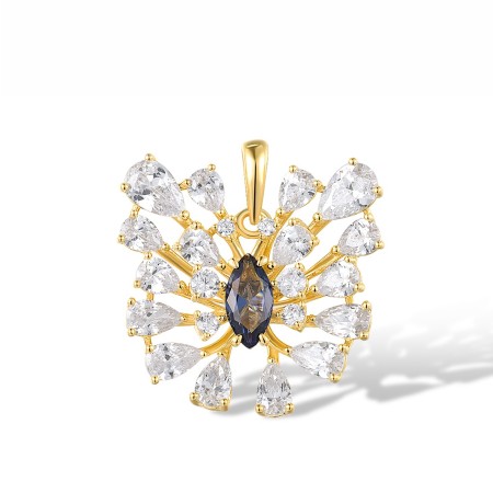 Sterling Silver w/ Yellow Plating Pendant Blue Spinel,White Cubic Zirconia (P317443BLZSY925)