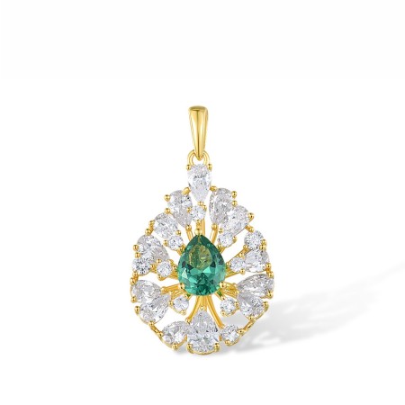 Sterling Silver w/ Yellow Plating Pendant Green Spinel,White Cubic Zirconia (P317444GSZSY925)