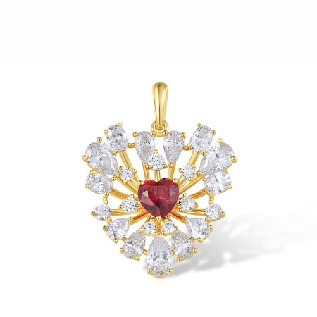 Sterling Silver w/ Yellow Plating Pendant Red Nano Crystal,White Cubic Zirconia (P317445RNZSY925)