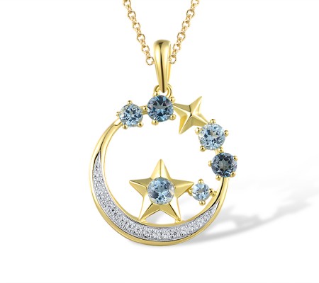 14KYW Pendant Blue Topaz (Swiss Blue),Diamond,London Blue Topaz without chain (P317465BLL14KYW)