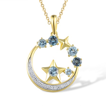 14KYW Pendant Blue Topaz (Swiss Blue),Diamond,London Blue Topaz without chain (P317465BLL14KYW)