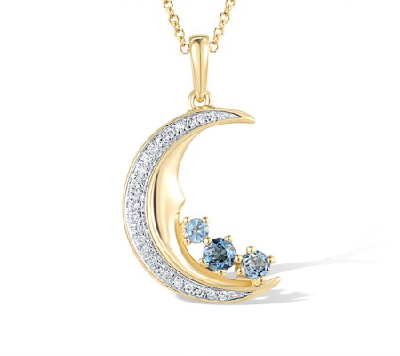 14KYW Pendant Blue Topaz (Swiss Blue),Diamond,London Blue Topaz without chain (P317466BLL114KYW)