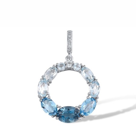 14KW Pendant Blue Topaz (Sky Blue),Blue Topaz (Swiss Blue),Diamond,London Blue Topaz (P317536BKLT14KW)