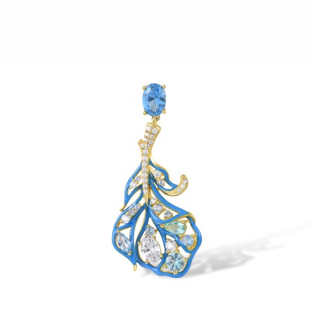 Sterling Silver w/ Yellow Plating Pendant Blue Spinel,Enamel,Green Spinel,White Cubic Zirconia (P317543ENASY925)