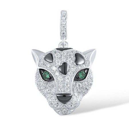 Sterling Silver w/ Black White Plating Pendant Green Spinel,White Cubic Zirconia (P317650GSZSK925)