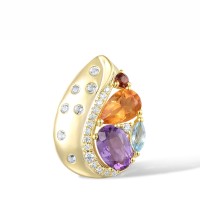 14KY Pendant Amethyst,Blue Topaz (Swiss Blue),Citrine,Diamond,Garnet,White Topaz (P317707MUL14KY)