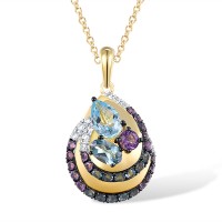 14KYWB Pendant Amethyst,Blue Topaz (Swiss Blue),Diamond,London Blue Topaz without chain (P317870ABLD14KYWB)