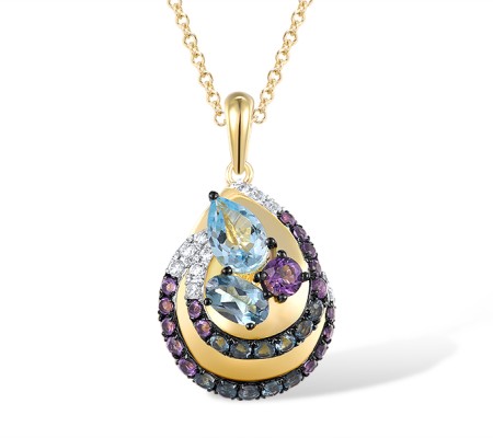 14KYWB Pendant Amethyst,Blue Topaz (Swiss Blue),Diamond,London Blue Topaz without chain (P317870ABLD14KYWB)