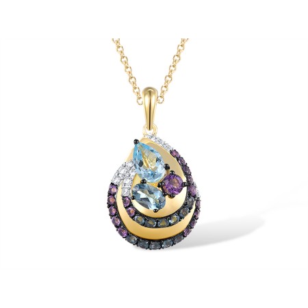 14KYWB Pendant Amethyst,Blue Topaz (Swiss Blue),Diamond,London Blue Topaz without chain (P317870ABLD14KYWB)