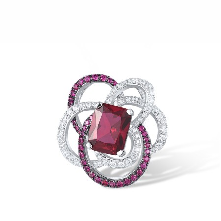 Sterling Silver w/ Black White Plating Pendant Created Ruby,White Cubic Zirconia (P317877CRZSK925)