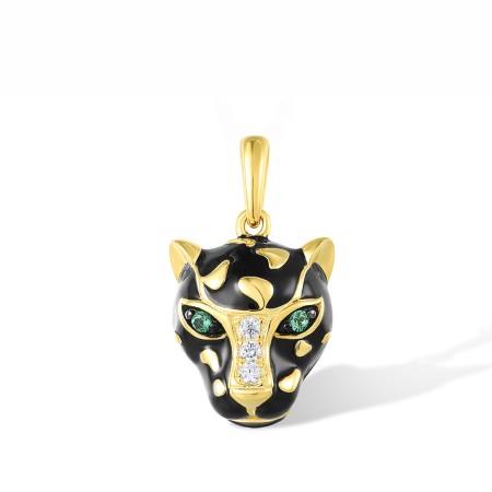Sterling Silver w/ Yellow Black Plating Pendant Enamel,Green Spinel,White Cubic Zirconia (P317922ENASC925)