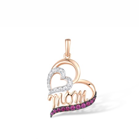 Sterling Silver w/ Rose Black White Plating Pendant Created Ruby,White Cubic Zirconia (P318060CRZSV925)