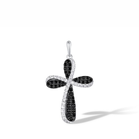 Sterling Silver w/ Black White Plating Pendant Black spinel,White Cubic Zirconia (P318079BSNZSK925)