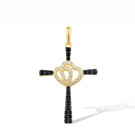 Sterling Silver w/ Yellow Black Plating Pendant Black spinel,White Cubic Zirconia (P318080BSNZSC925)