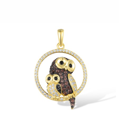 Sterling Silver w/ Yellow Black Plating Pendant Black spinel,Nano Brown Spinel,White Cubic Zirconia (P318081SCWZSC925)