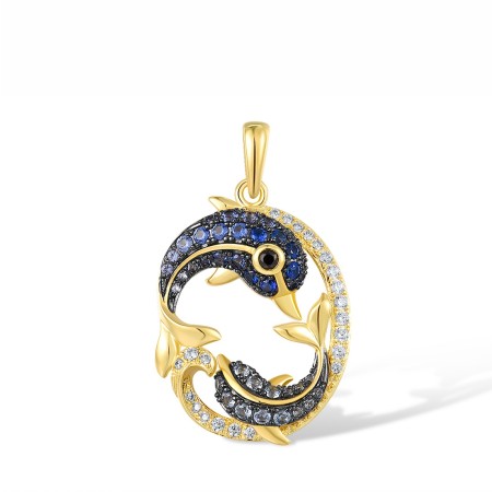 Sterling Silver w/ Yellow Black Plating Pendant Black spinel,Blue Nano Cubic Zirconia,Blue Spinel,White Cubic Zirconia (P318082MULSC925)