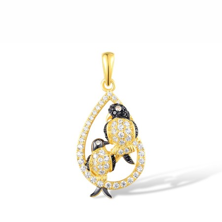 Sterling Silver w/ Yellow Black Plating Pendant Black spinel,White Cubic Zirconia (P318083BSNZSC925)