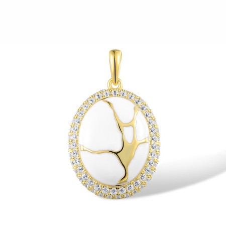 Sterling Silver w/ Yellow Plating Pendant Enamel,White Cubic Zirconia (P318090ENASY925)