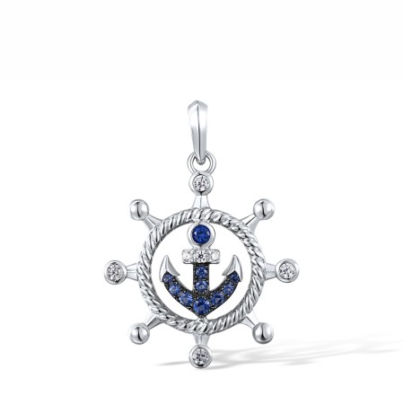 Sterling Silver w/ Black White Plating Pendant Blue Nano Cubic Zirconia,White Cubic Zirconia (P318109BZZSK925)