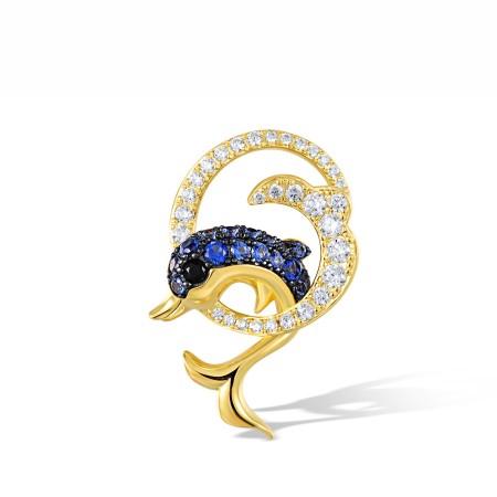 Sterling Silver w/ Yellow Black Plating Pendant Black spinel,Blue Nano Cubic Zirconia,White Cubic Zirconia (P318110BNSZSC925)