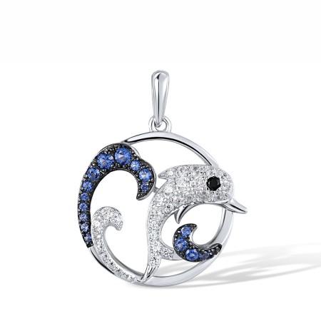 Sterling Silver w/ Black White Plating Pendant Black spinel,Blue Nano Cubic Zirconia,White Cubic Zirconia (P318111BNSZSK925)