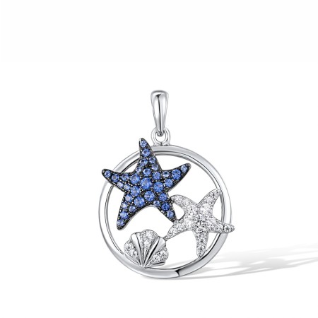 Sterling Silver w/ Black White Plating Pendant Blue Nano Cubic Zirconia,White Cubic Zirconia (P318113BZZSK925)