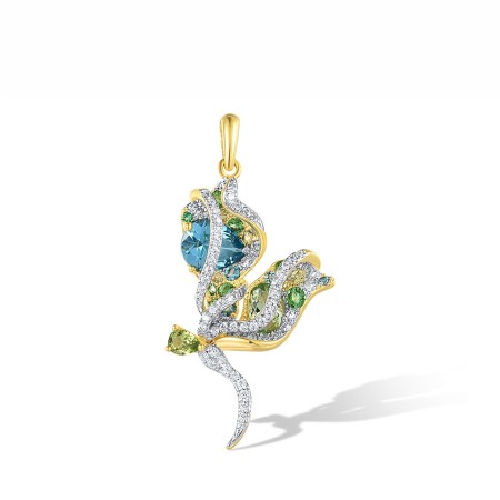 Sterling Silver w/ IONIC YELLOW PLATING Pendant Blue Spinel,Green Nano Cubic Zirconia (Per,Green Spinel,White Cubic Zirconia (P318118MULSP925)
