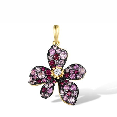 Sterling Silver w/ Yellow Black Plating Pendant Created Pink Sapphire,Created Ruby,White Cubic Zirconia (P318122CPRZSC925)