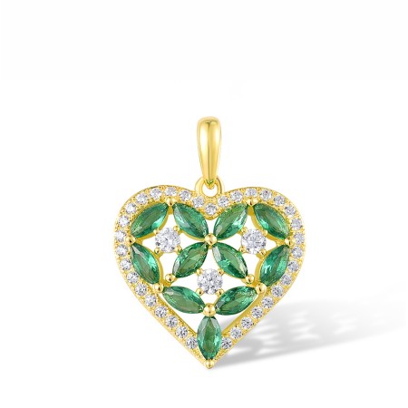 Sterling Silver w/ Yellow Plating Pendant Green Spinel,White Cubic Zirconia (P318134GSZSY925)
