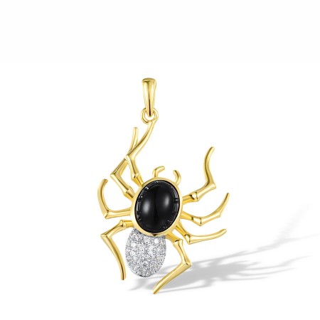 Sterling Silver w/ IONIC YELLOW PLATING Pendant Black Agate,White Cubic Zirconia (P318160ABAZSP925)