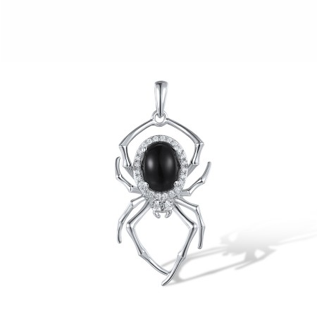 Sterling Silver Pendant Black Agate,White Cubic Zirconia (P318161BAZSL925)