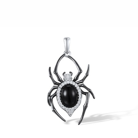 Sterling Silver w/ Black White Plating Pendant Black Agate,White Cubic Zirconia (P318163ABAZSK925)