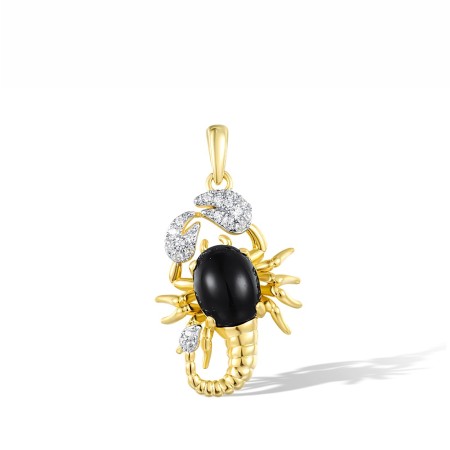 Sterling Silver w/ IONIC YELLOW PLATING Pendant Black Agate,White Cubic Zirconia (P318164BAZSP925)