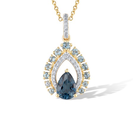 14KYW Pendant Blue Topaz (Swiss Blue),Diamond,London Blue Topaz without chain (P318219BLL14KYW)