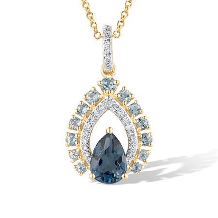 14KYW Pendant Blue Topaz (Swiss Blue),Diamond,London Blue Topaz without chain (P318219BLL14KYW)