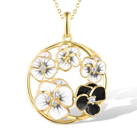 Sterling Silver w/ Yellow Plating Pendant Enamel,White Cubic Zirconia without chain (P318226AENA1SY925)